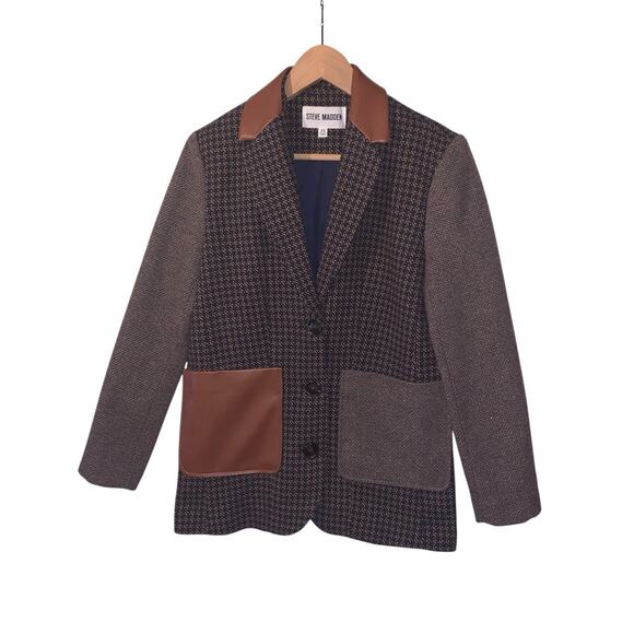 Steve Madden Kelly Tweed Blazer in Peacoat Xtra Small New Womens Plaid Jacket - Picture 5 of 6